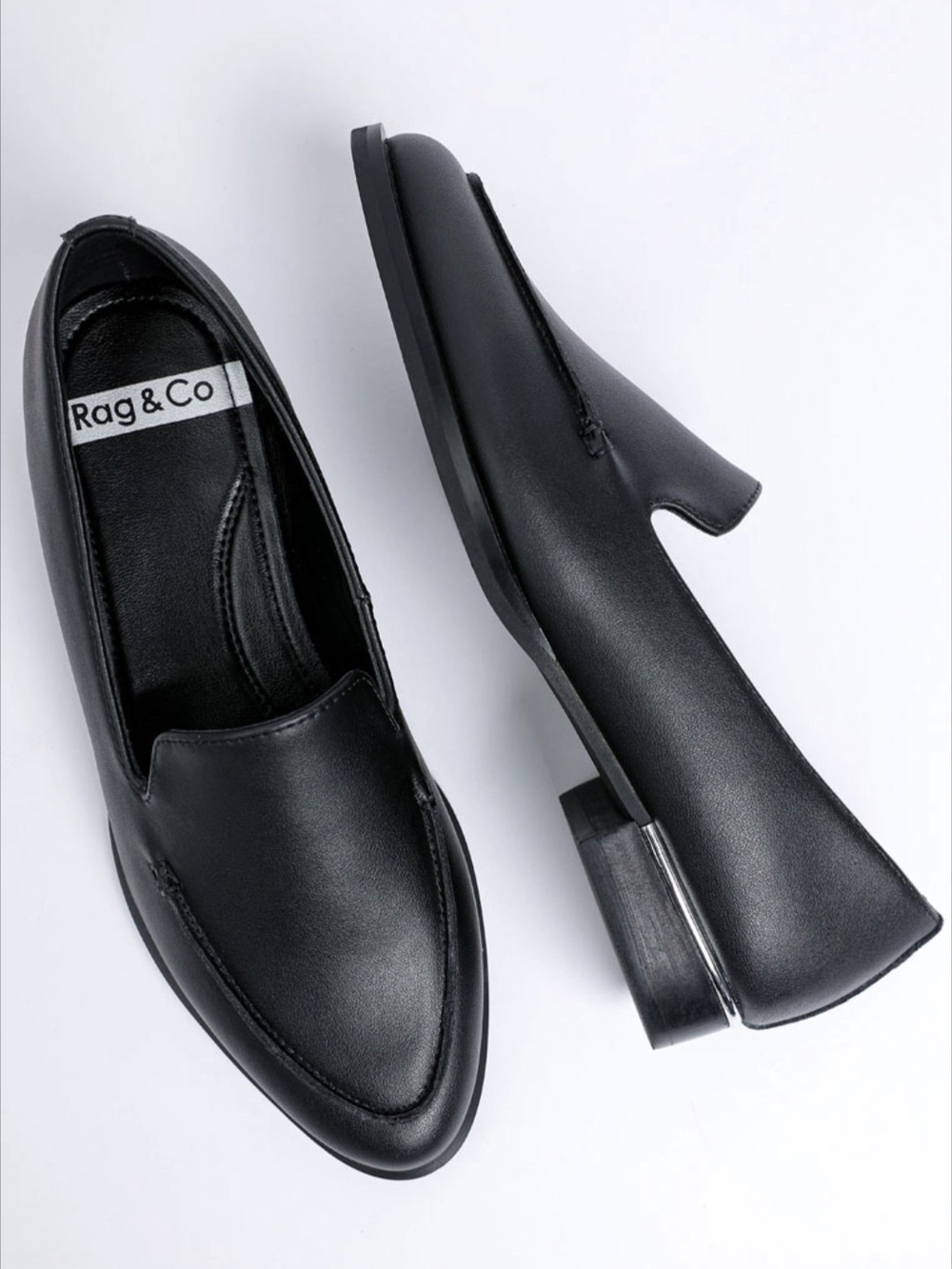 Rag & Co Women's Black Leather Slip-On Loafers